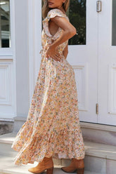 Swingy Rüschenärmel Blumen Modern Printed Strand Mini Wickelkleid